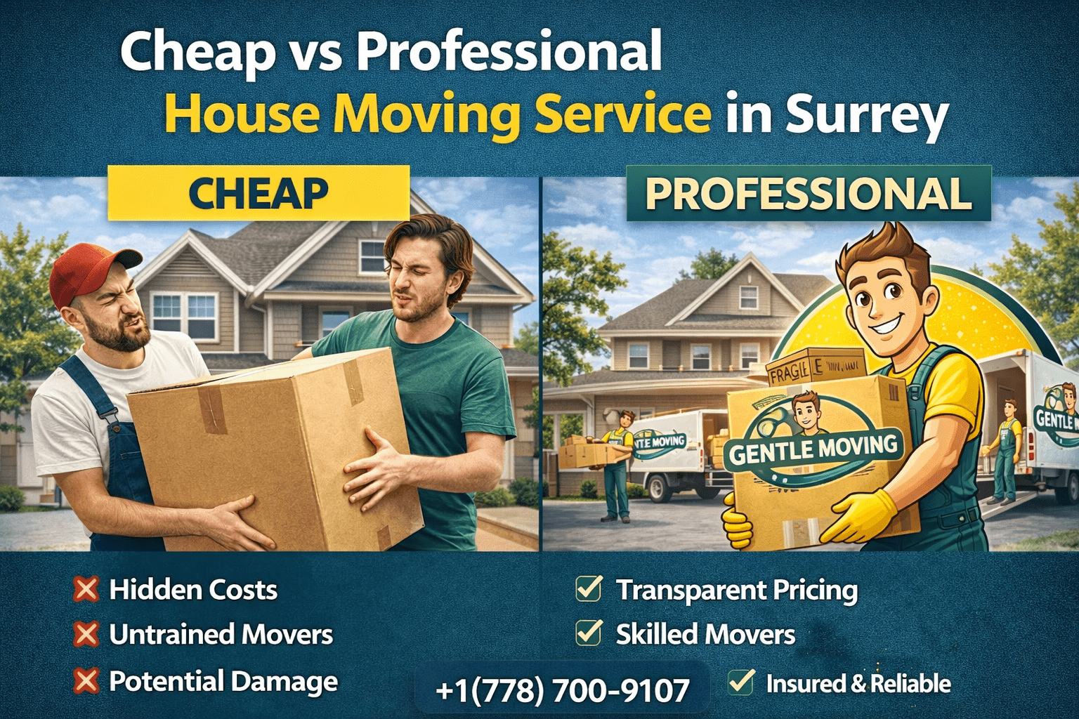 Comparison of cheap vs professional house moving service in Surrey for home relocation